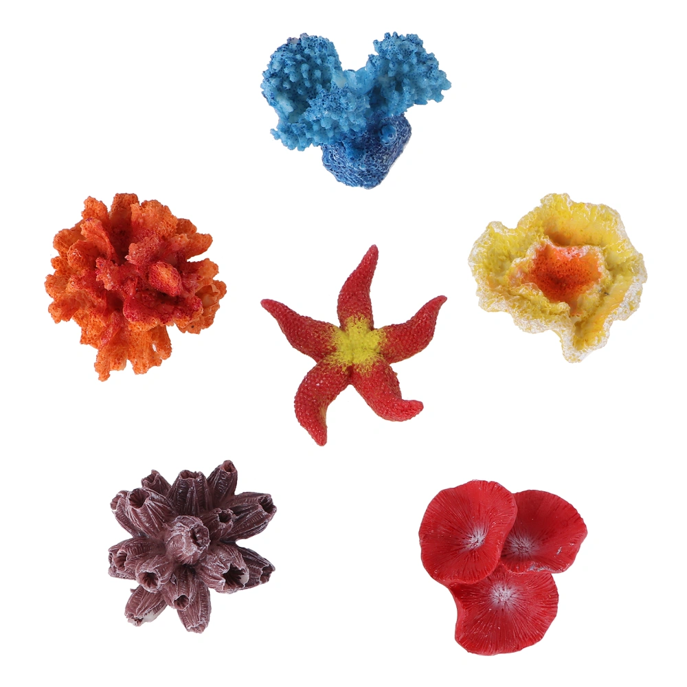 6 Pcs Multicolor Aquarium Decor Artificial Sea Star Fake Coral Hiding Ornament for Fish Tank Decoration (Random Pattern)