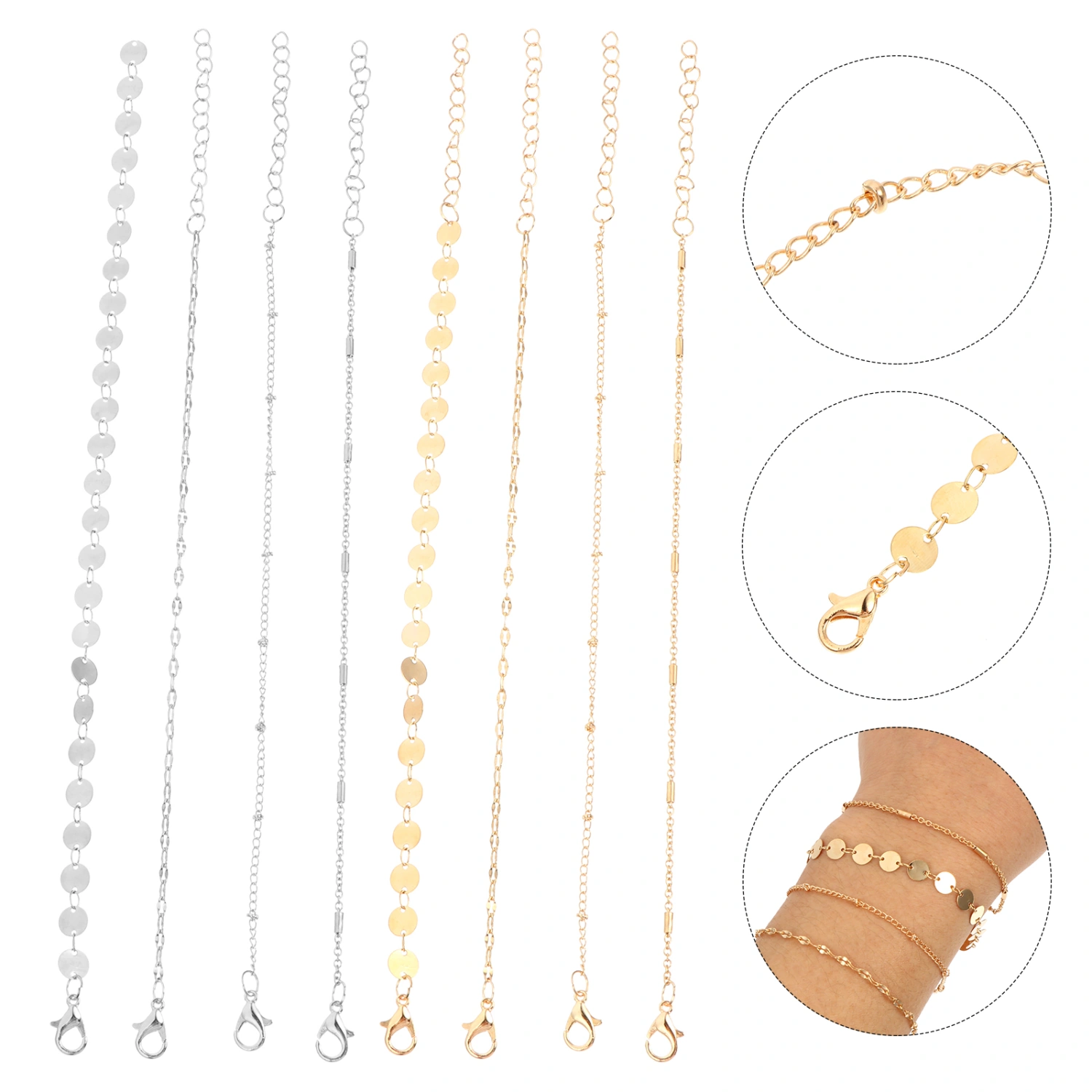 8Pcs Wrist Chain Set Gift Jewelry Disc Tube Design Bracelets Chic Wrist Jewelry