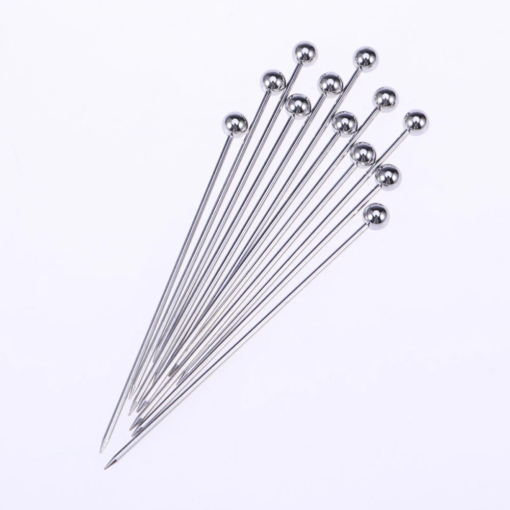 8pcs Stainless Steel Cocktail Picks Practical Fruit Pick Useful Stirring Stick Party Supplies for Home Bar (Ball Head) 