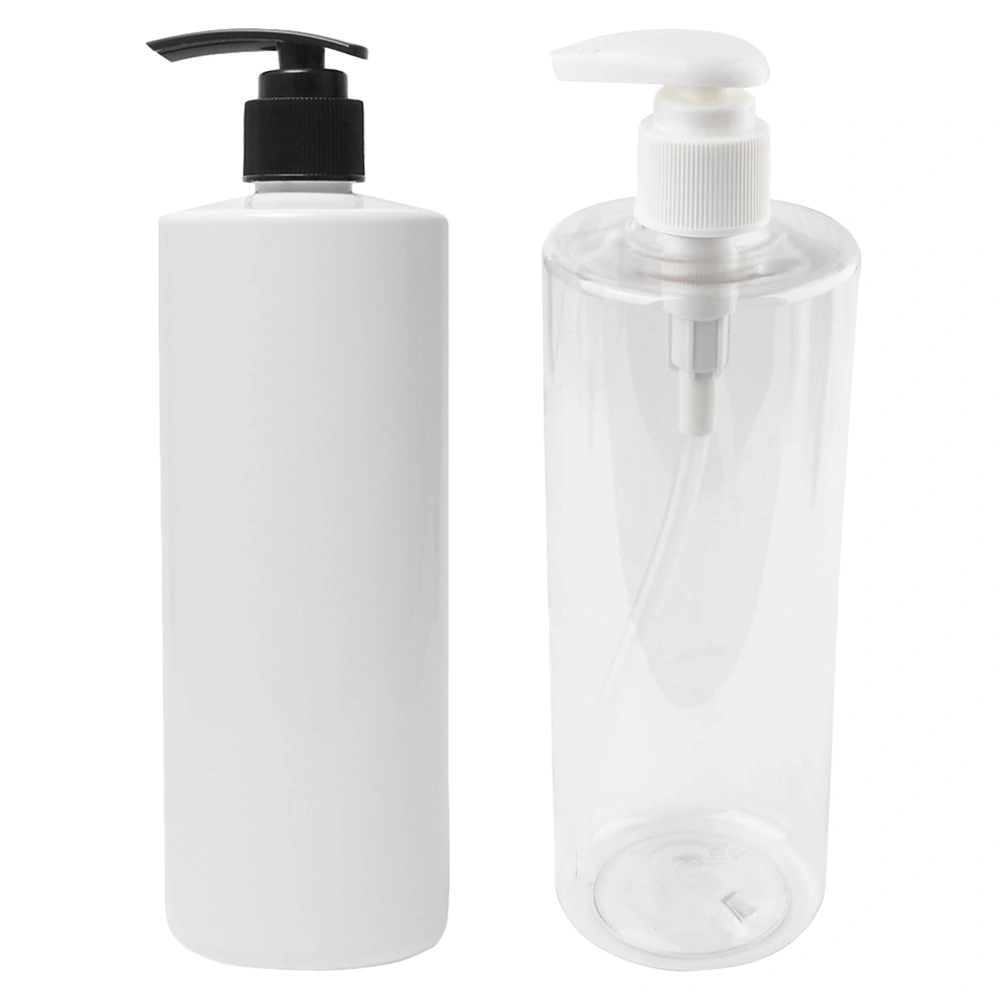 2pcs 500ml Empty Lotion Bottles Body Wash Hand Soap Lotion Refillable Pump Bottles Dispenser (White And Transparent Pump Head for Random)