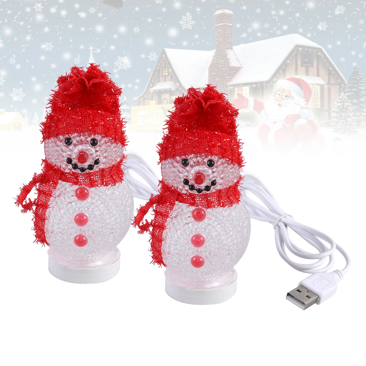 2pcs Christmas LED Light Desktop Snowman Lamp Bedside Decorative Light Home Decor Lamp for Living Room Bedroom (Red Hat)
