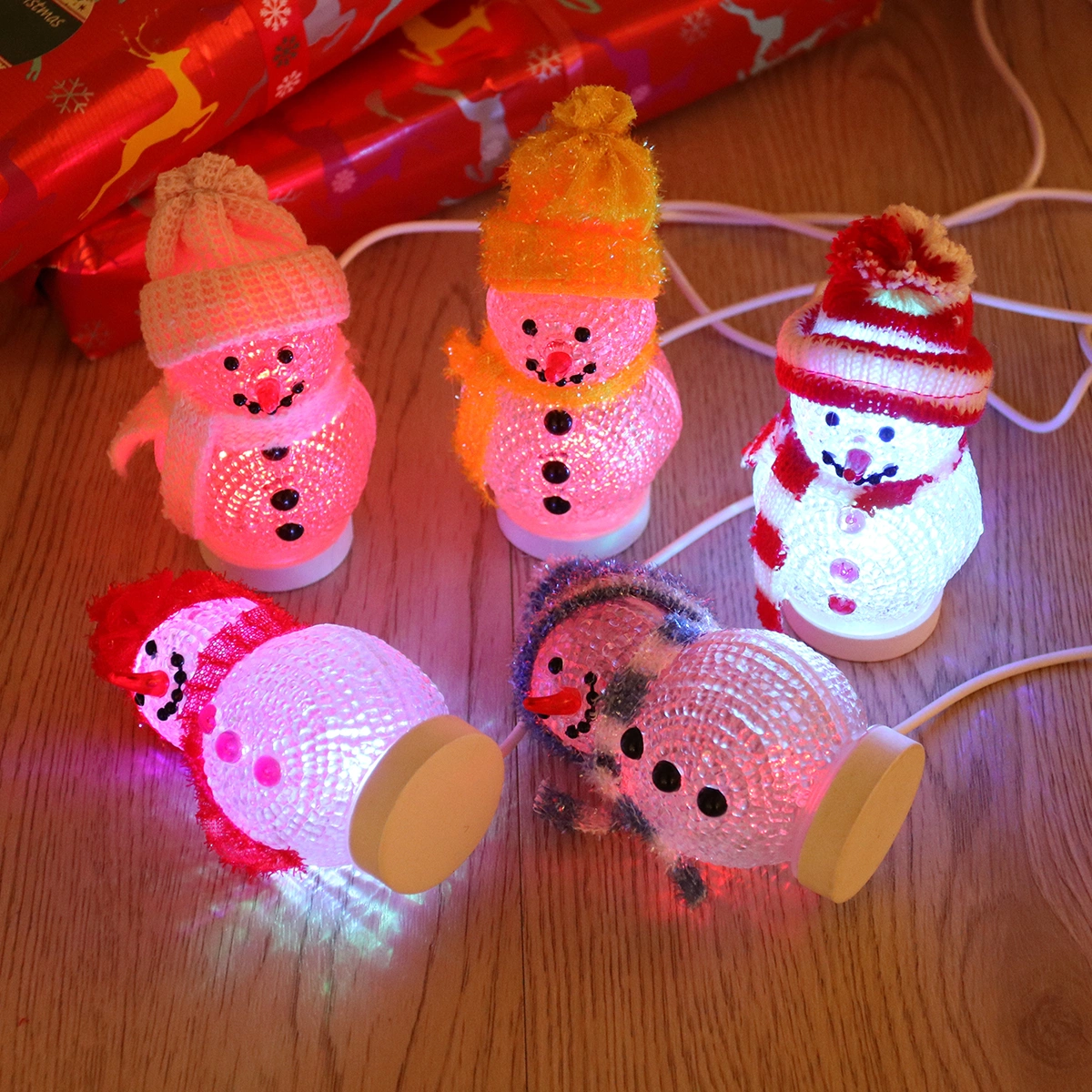2pcs Christmas LED Light Desktop Snowman Lamp Bedside Decorative Light Home Decor Lamp for Living Room Bedroom (Red Hat)