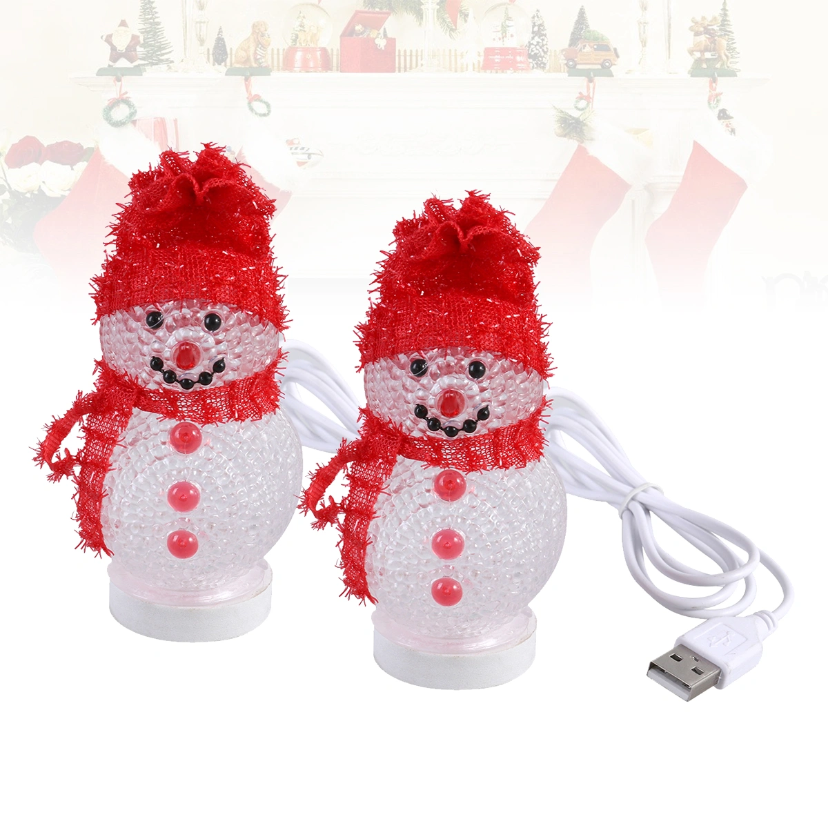 2pcs Christmas LED Light Desktop Snowman Lamp Bedside Decorative Light Home Decor Lamp for Living Room Bedroom (Red Hat)