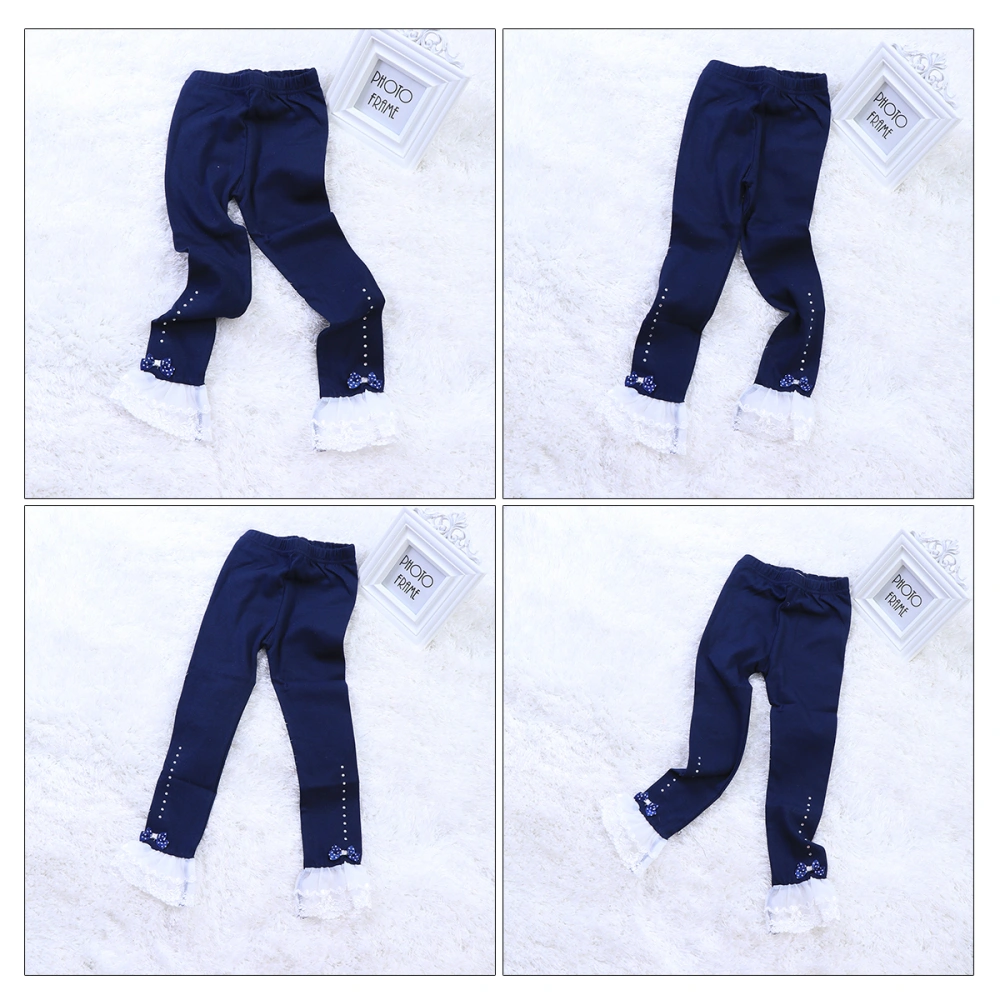 Girls Cotton Leggings Stretchy Spring Fall Leggings Pants Size 130cm (Dark Blue)