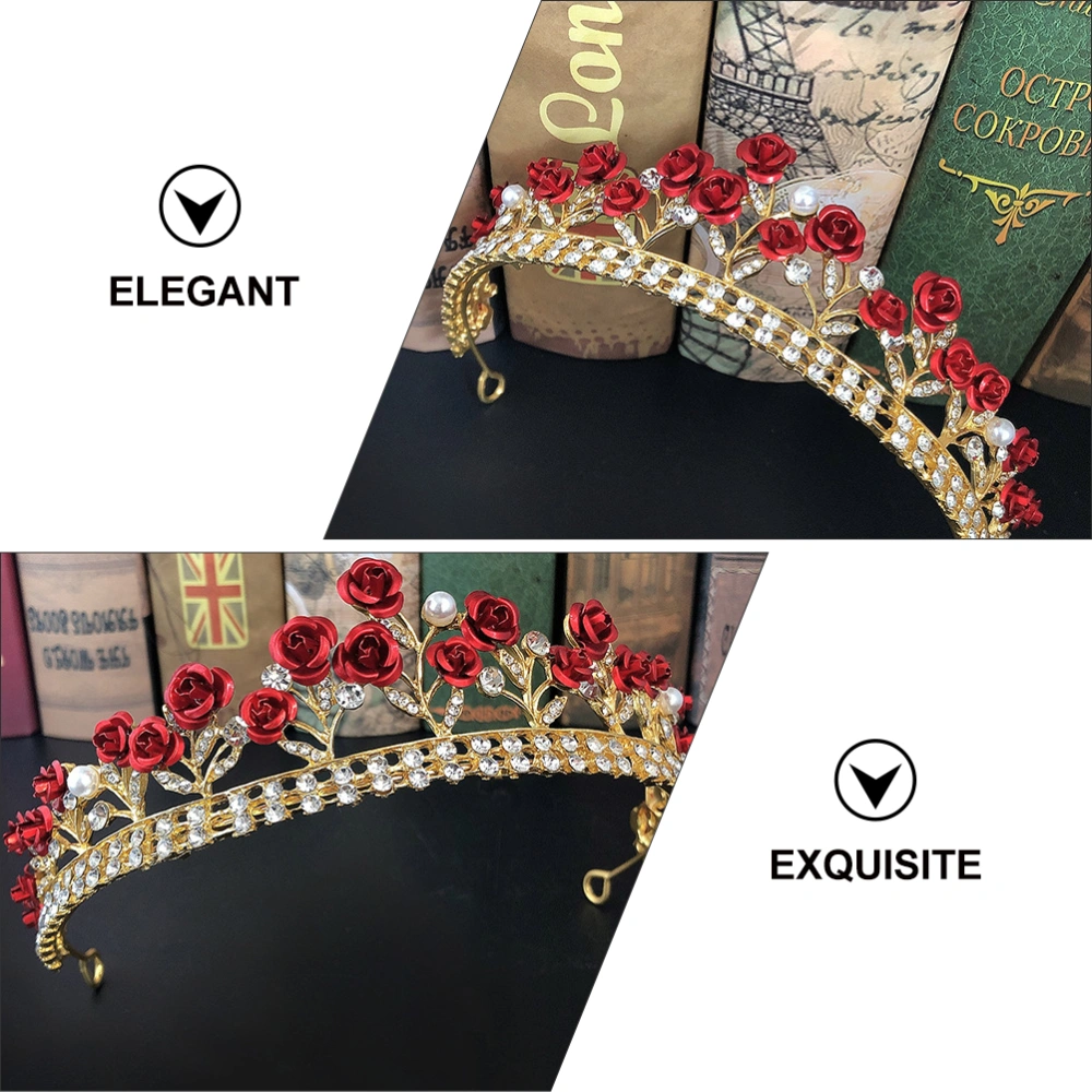 1 Set Exquisite Headdress Crown Headdress Delicate Necklace Earring Jewelry Red