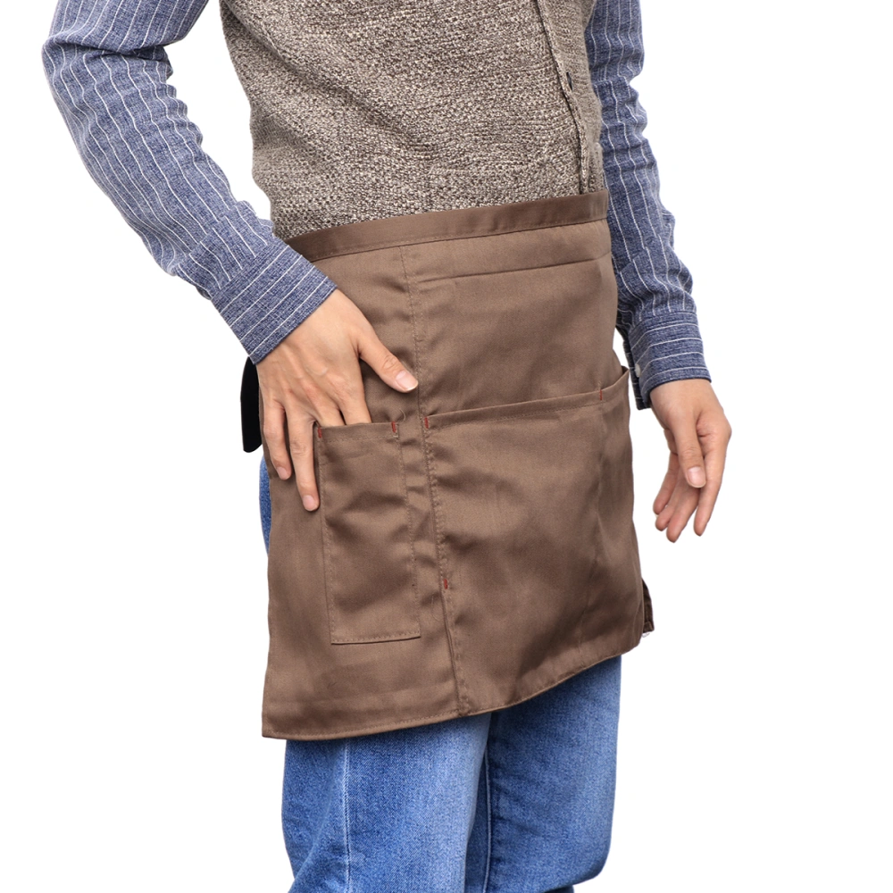 Short Waist Kitchen Apron Half Waist Bib Maid Costume with Pocket Kitchen Party Favors for Women Waitress (Light Coffee)