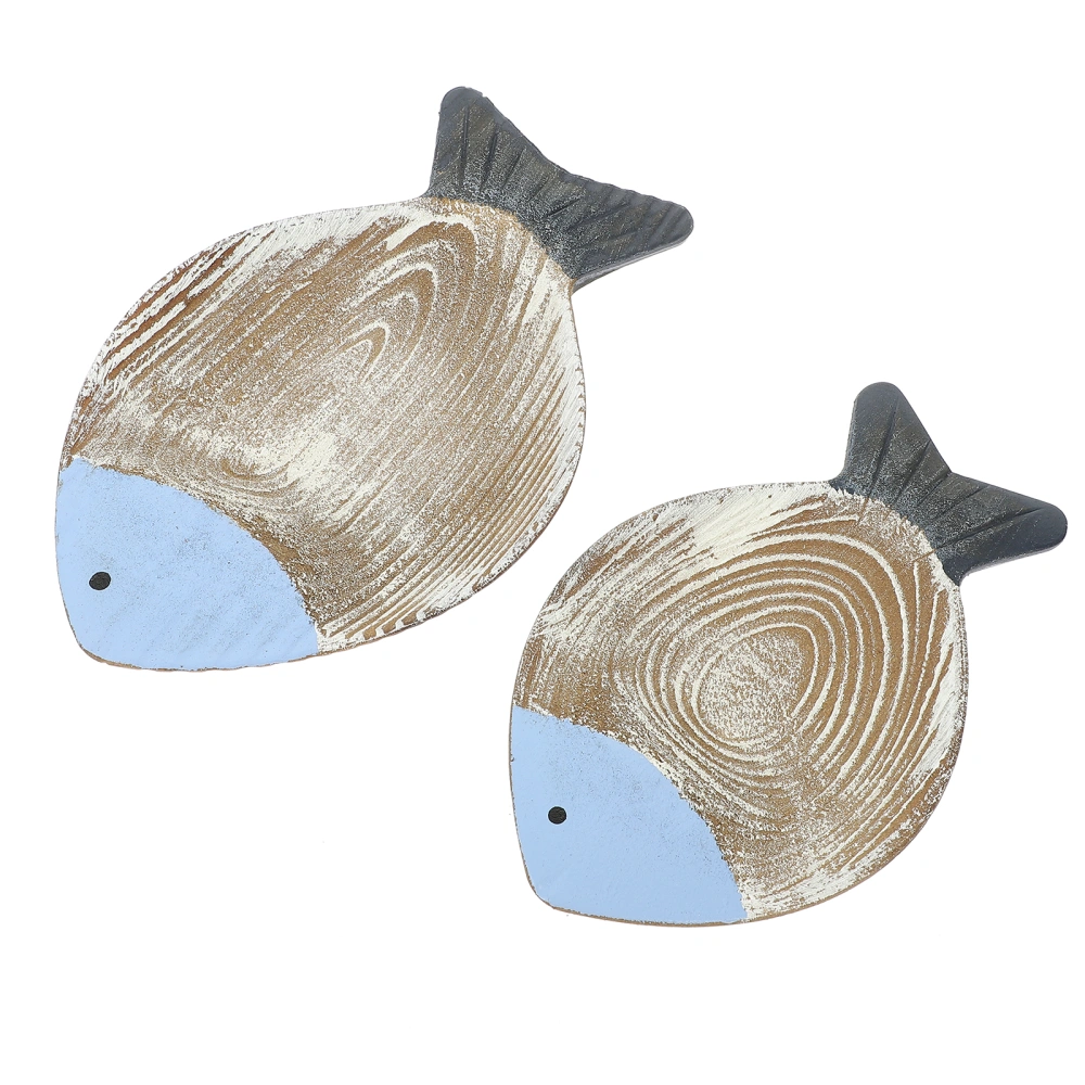 2Pcs Fish Shaped Wooden Pendants Fish Shaped Wooden Plates Household Decors