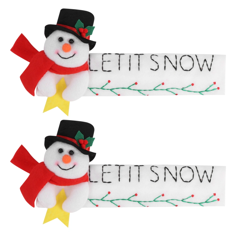 2pcs Practical Doorknob Covers Xmas Snowman Washable Decorative Handle Cover