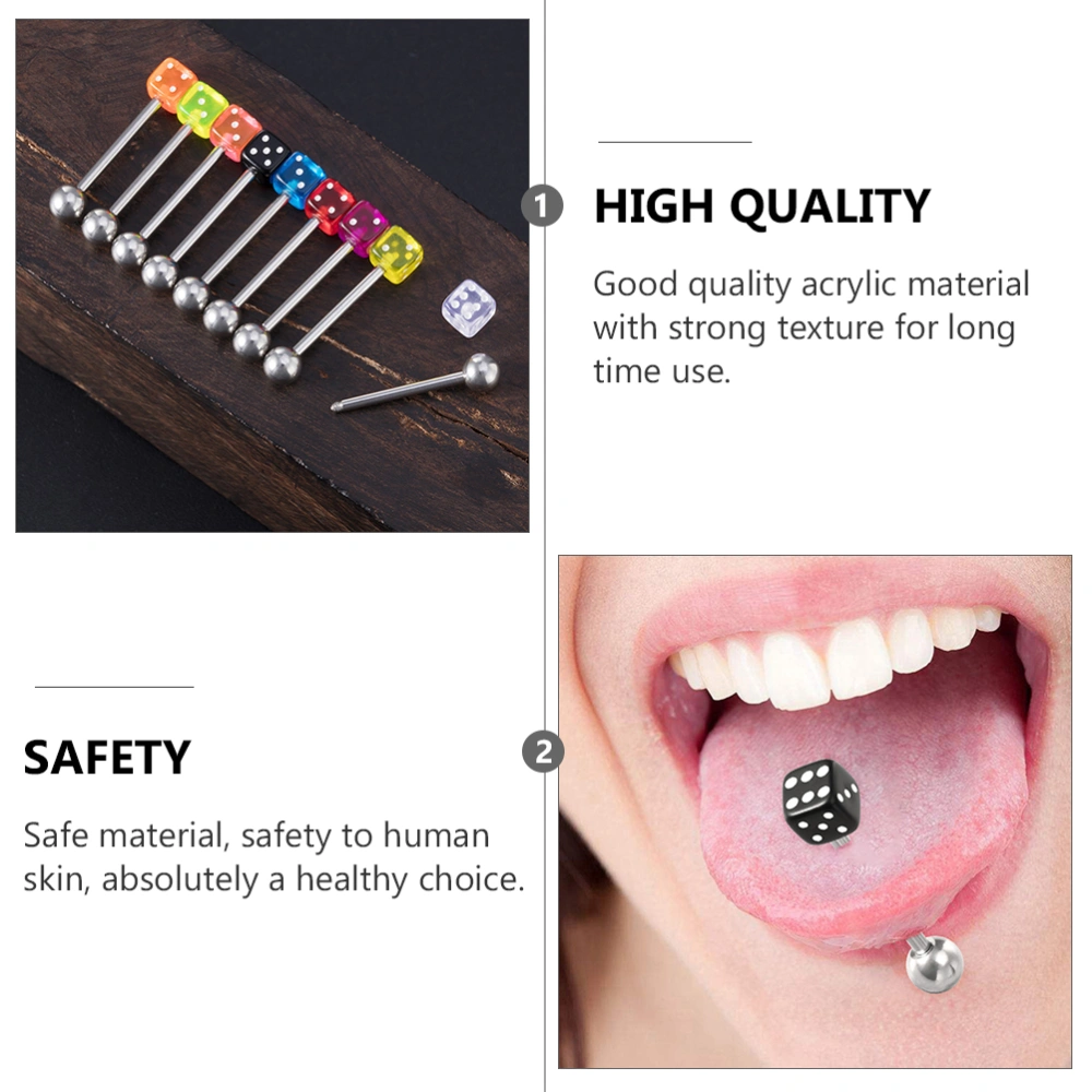 9pcs Creative Dice Shaped Tongue Rings Piercings Body Jewelries Tongue Studs