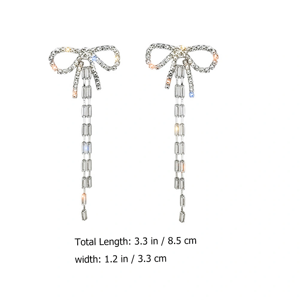 1 Pair Fashionable Earrings Decorative Tassel Bowknot Earrings (Silver)