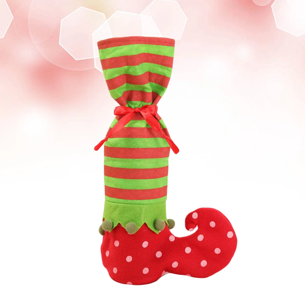 2PCS Christmas Elf Style Long Candy Socks Wine Bottle Gift Bags Ornaments Party Decorations Stocking