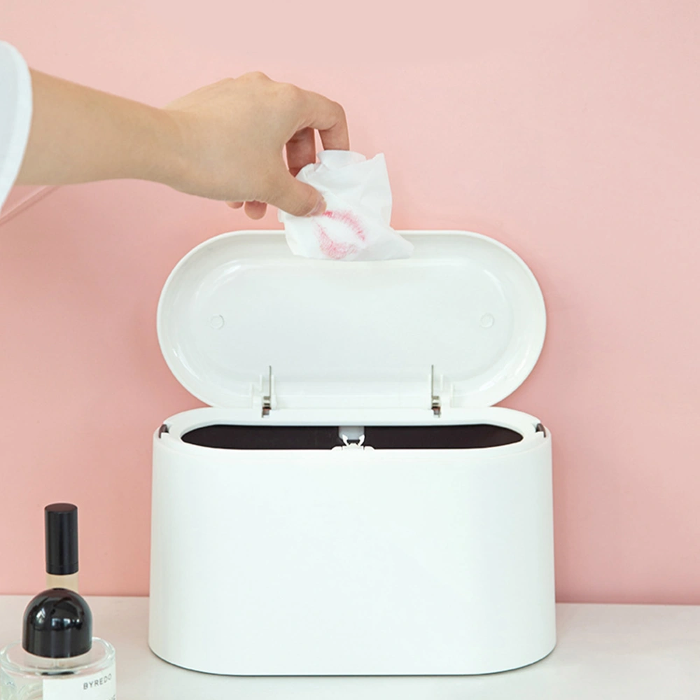 1Pc Simplicity Mini Desktop Trash Can Press Cover Garbage Can Table Waste Bin Container White
