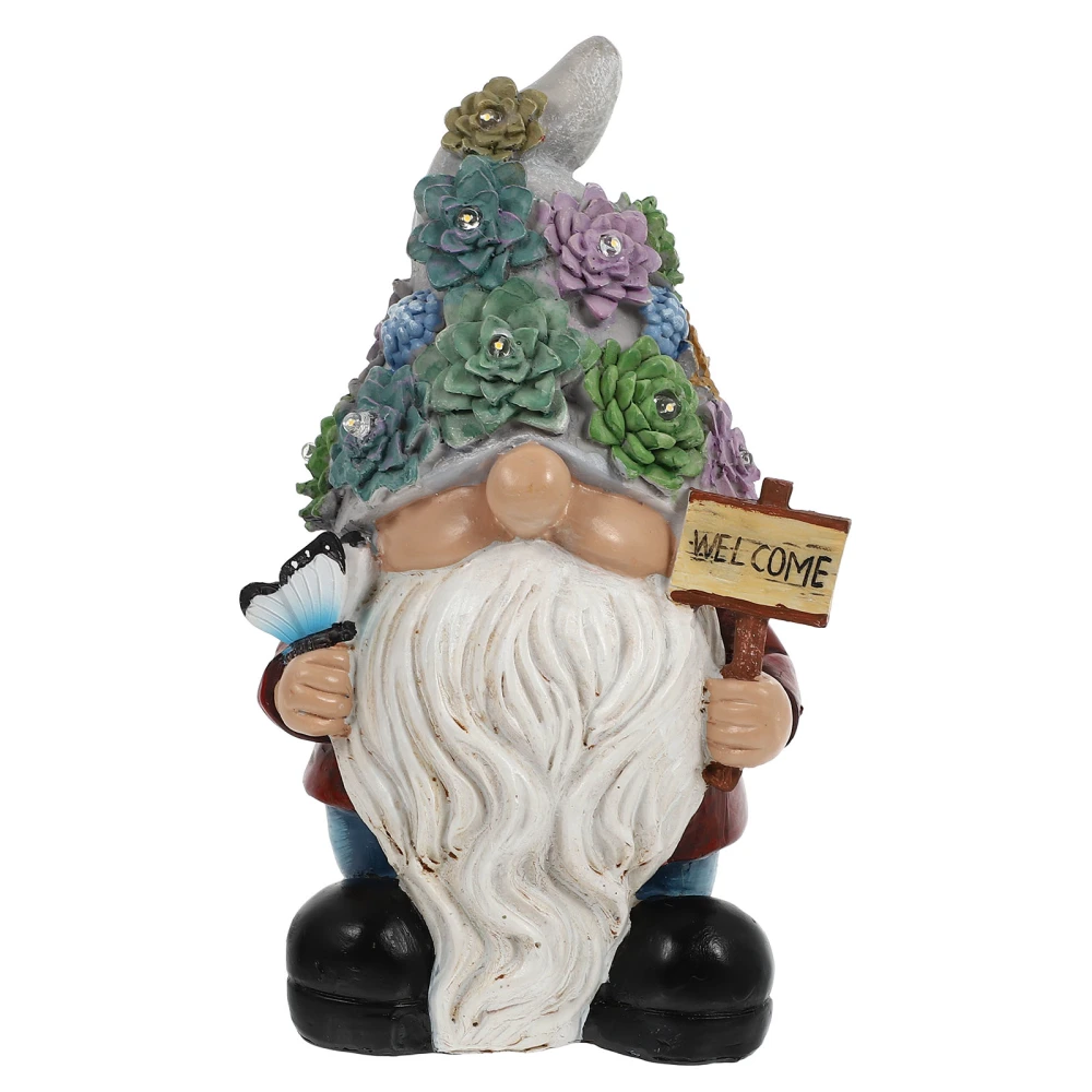 1Pc Solar Gnome Light Garden Gnome Statue Succulent Gnome Figurine Welcome Sign