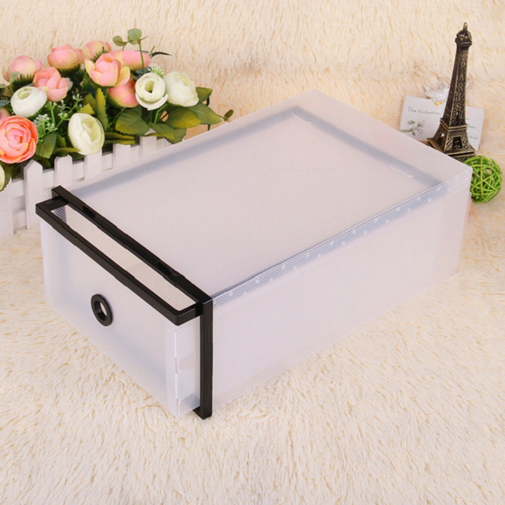 Mens Shoes Storage Box Plastic Transparent Shoebox Double Frame Thick Plastic Shoe Box DIY Drawer Type Multi-function Shoe Storage Holder (Black)