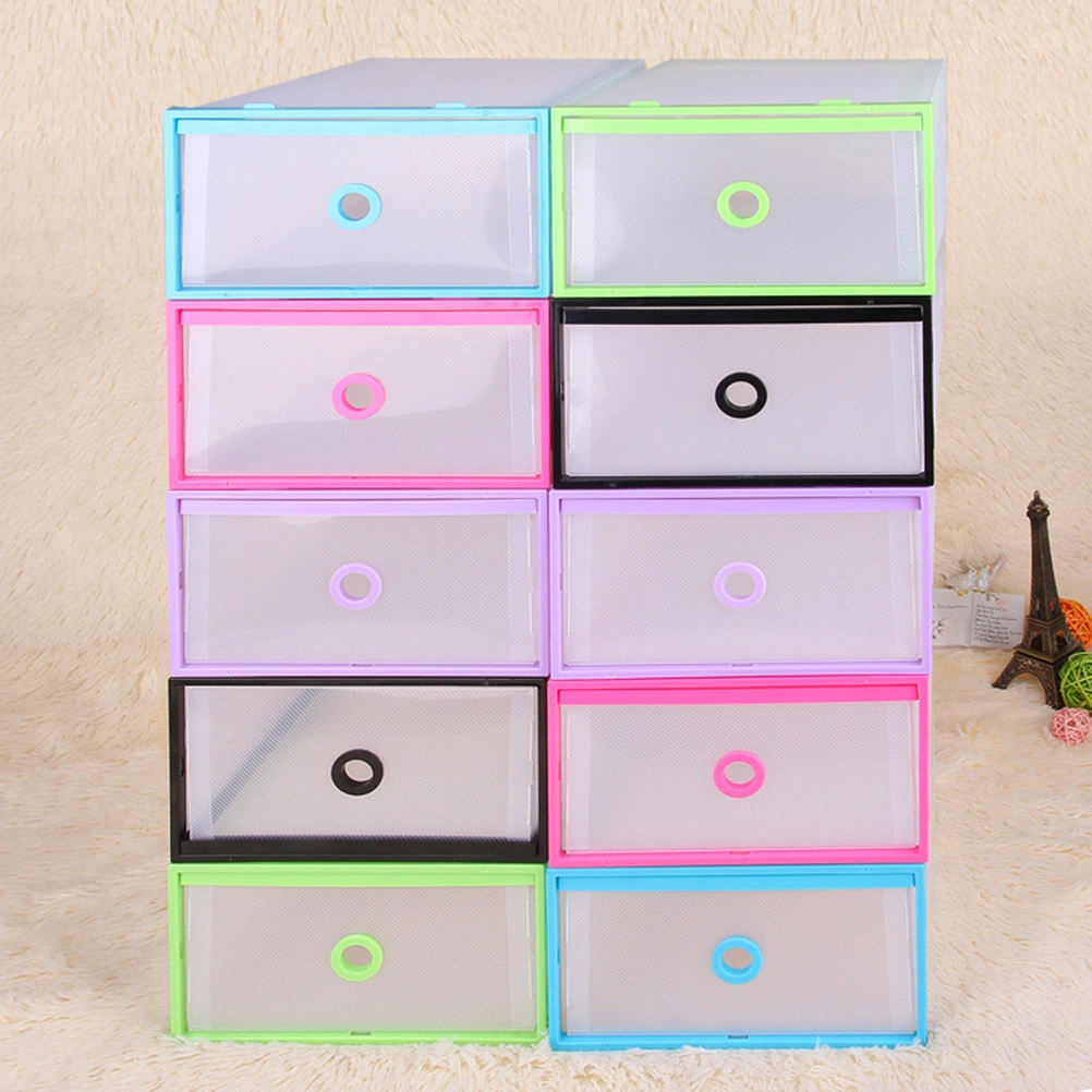 Mens Shoes Storage Box Plastic Transparent Shoebox Double Frame Thick Plastic Shoe Box DIY Drawer Type Multi-function Shoe Storage Holder (Black)