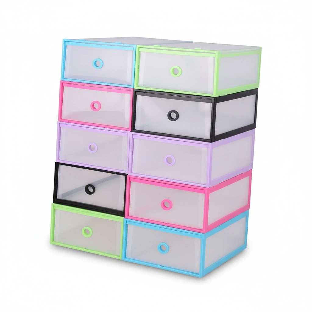 Mens Shoes Storage Box Plastic Transparent Shoebox Double Frame Thick Plastic Shoe Box DIY Drawer Type Multi-function Shoe Storage Holder (Black)