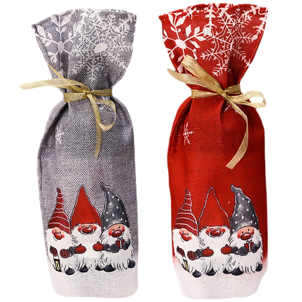 2Pcs Christmas Themed Red Wine Bottle Cover Desktop Bottle Bag Party Supplies