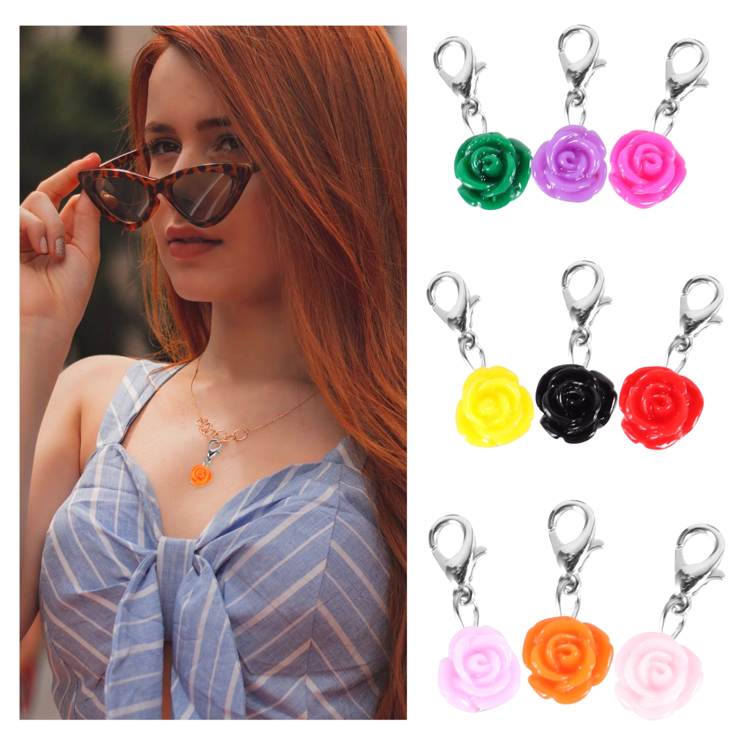 Plastic Rose Drop Pendant DIY Charm Jewelry Earring Accessories (Mixed Color)