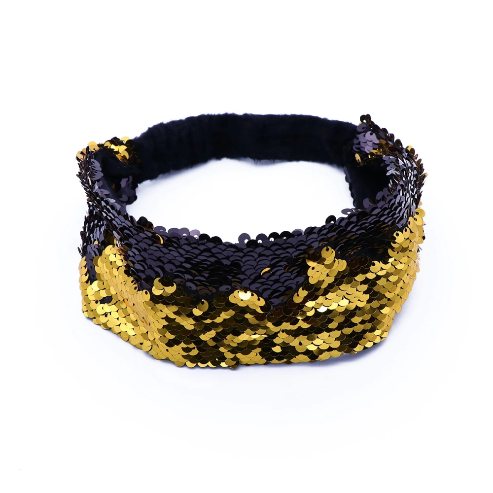 Mermaid Sequin Headband Reversible Sequins Padded Hair Band Alice Band for Girls Party Gift (Black Gold)