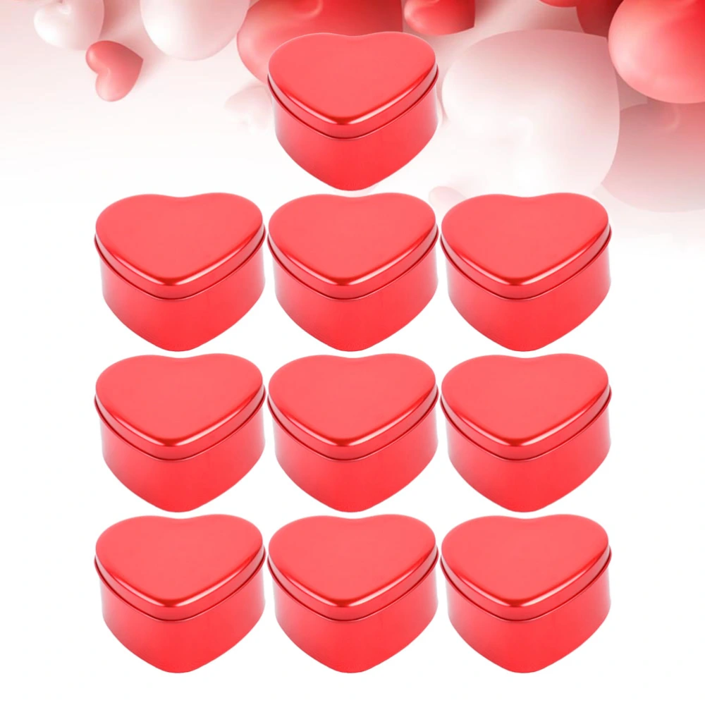 10pcs Heart Shaped Gift Box Tinplate Box Sweet Packing Can Exquisite Candy Jar Portable Wedding Gift Container Middle Size (Red)