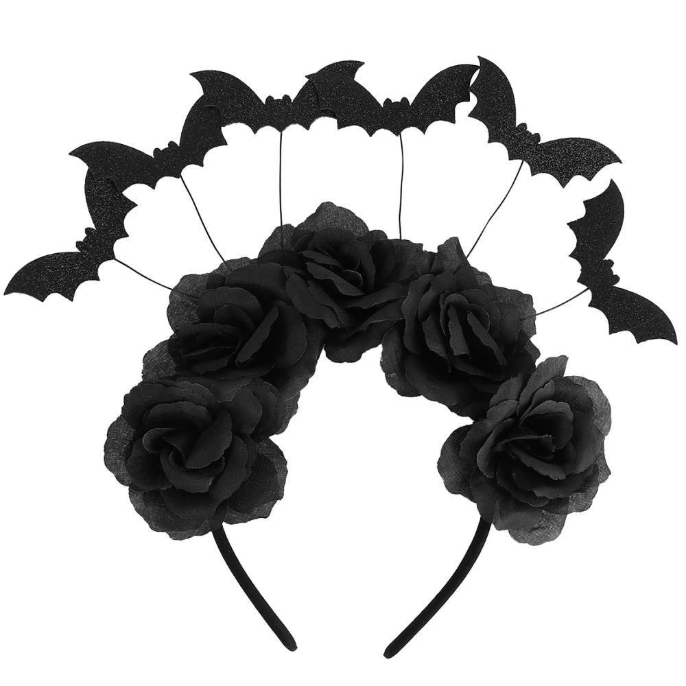 Halloween Party Costume Black Rose Hair Band Decor (Bat)