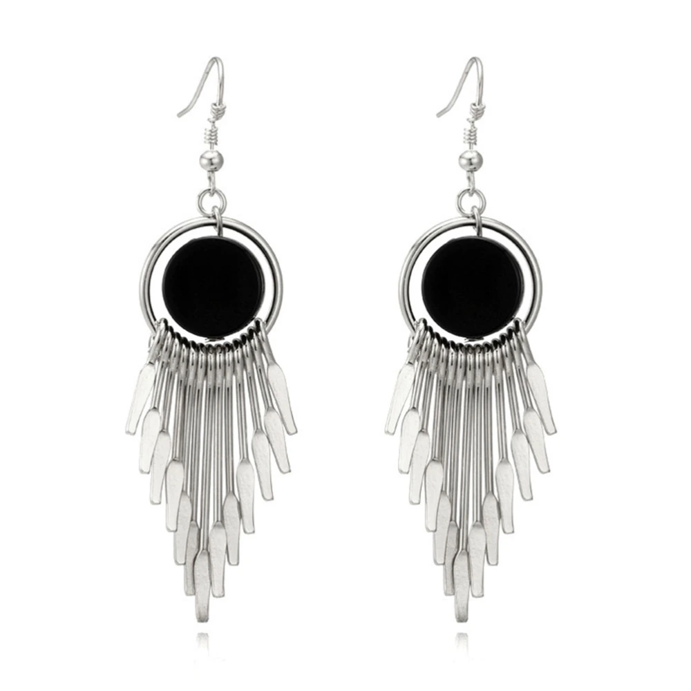 Earrings Round Hanging Stylish Fashionable Exaggerated Temperament Long Tassel Simple Versatile Ear Rings (Silver)
