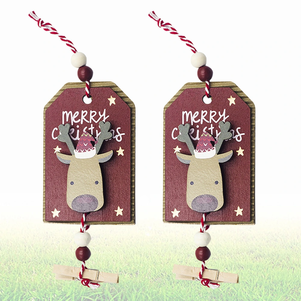 2pcs Creative Christmas Hanging Decor Wooden Santa Pendants with Memo Clip (C Type Deer)