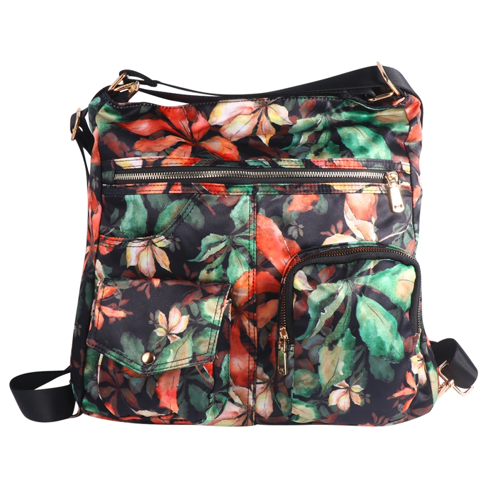 1pc Fashion Women Backpack Bag Multifunction Nylon Bag Flower Pattern One-shoulder Leisure Bag for Women Girls (Ink Painting Flowers)