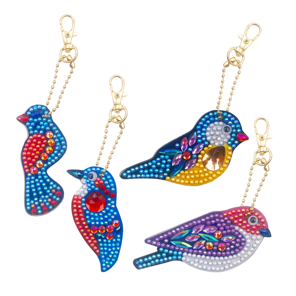4pcs Colorful Birds Pendant Handmade Key Holder DIY Accessories Hanging Keyrings Resin Rhinestone Keychain Ornaments for Bag Key (Assorted Color)