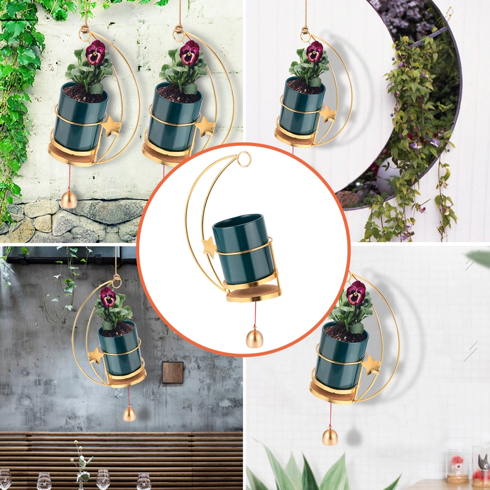 1PC Ceramic Plant Hanger Hollow Moon Aeolian Bells Decor Hanging Basket Succulent Flowerpot (Green)