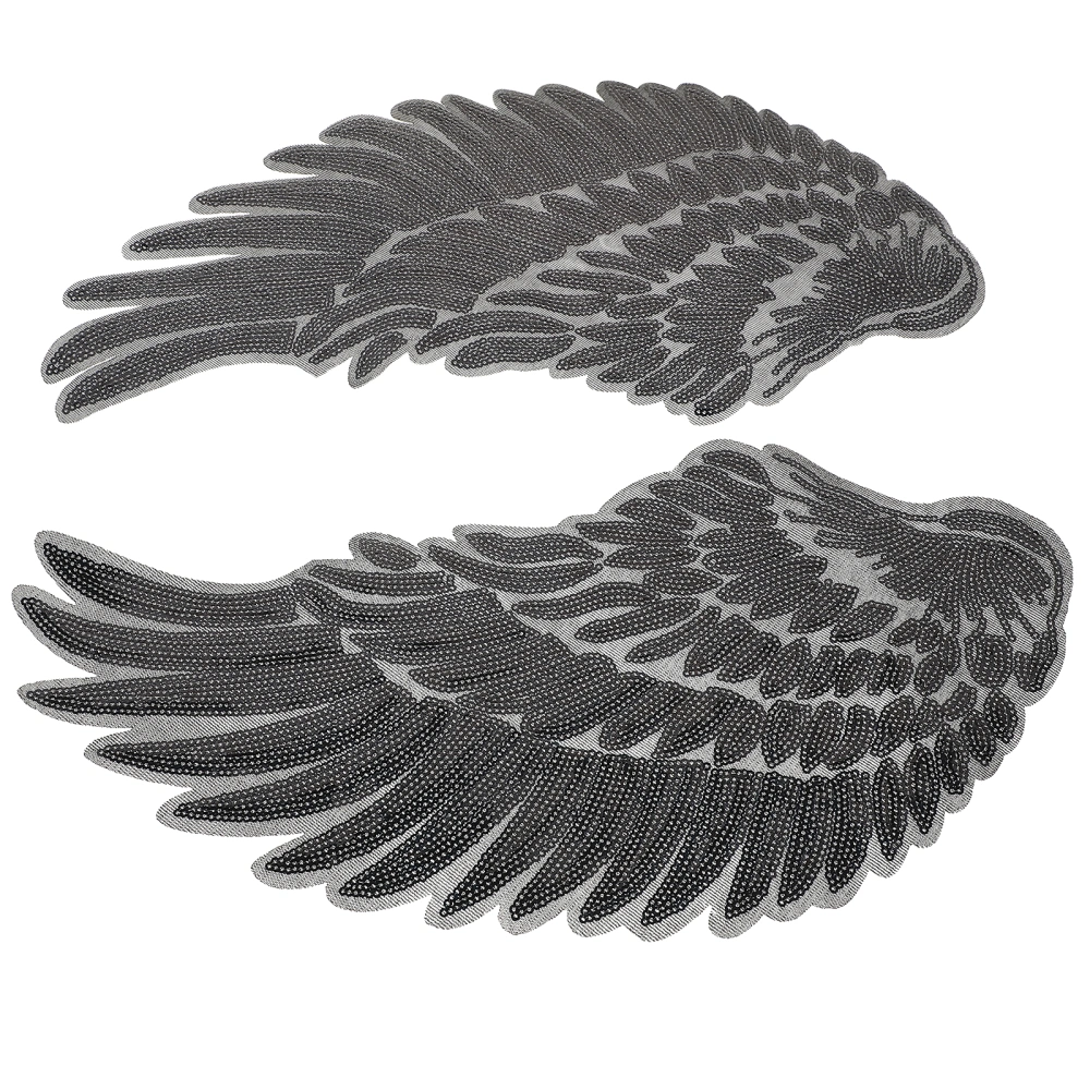 1 Pair of Wing Embroidery Sequins Patches Cloth Paste Garment Sewing DIY Accessories (Black)