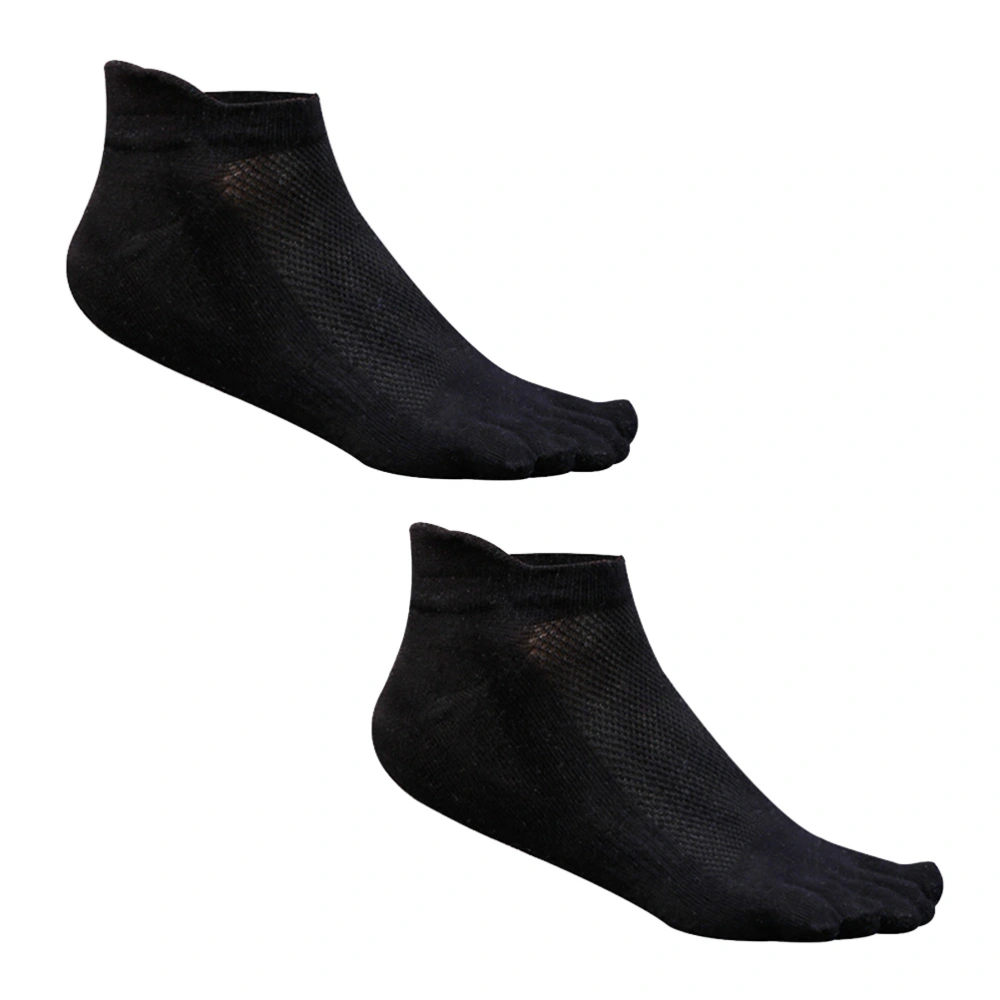 Men Cotton Low Cut Athletic Running Toe Socks 5 Finger No Show Mesh Wicking (Black)