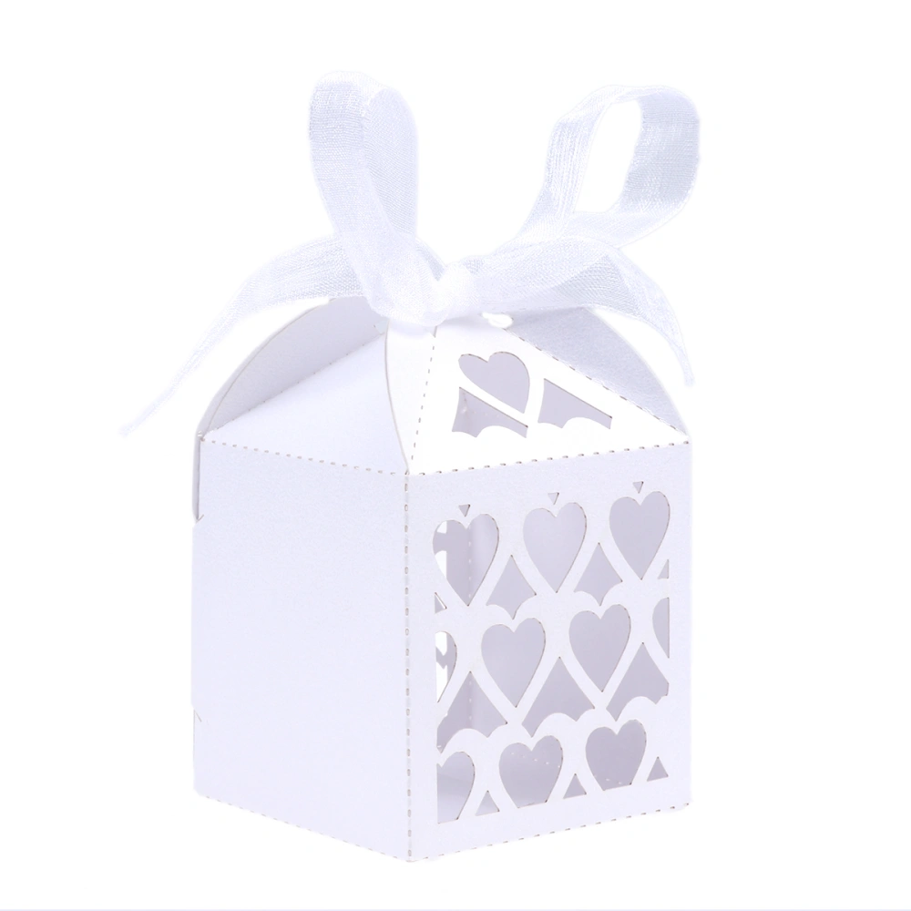 50pcs Love Heart Wedding Favor Boxes Hollow Out Craft Paper Box for Gifts Candy Sweets (White)