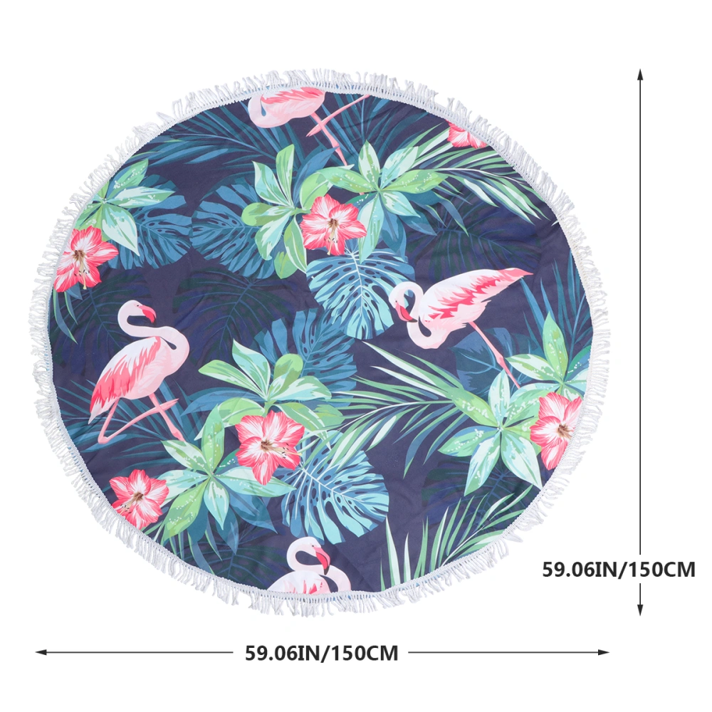 1Pc 150cm Round Beach Towel Shower Bath Towel Colorful Tropical Flamingo Printing Pattern Beach Blanket (Navy)