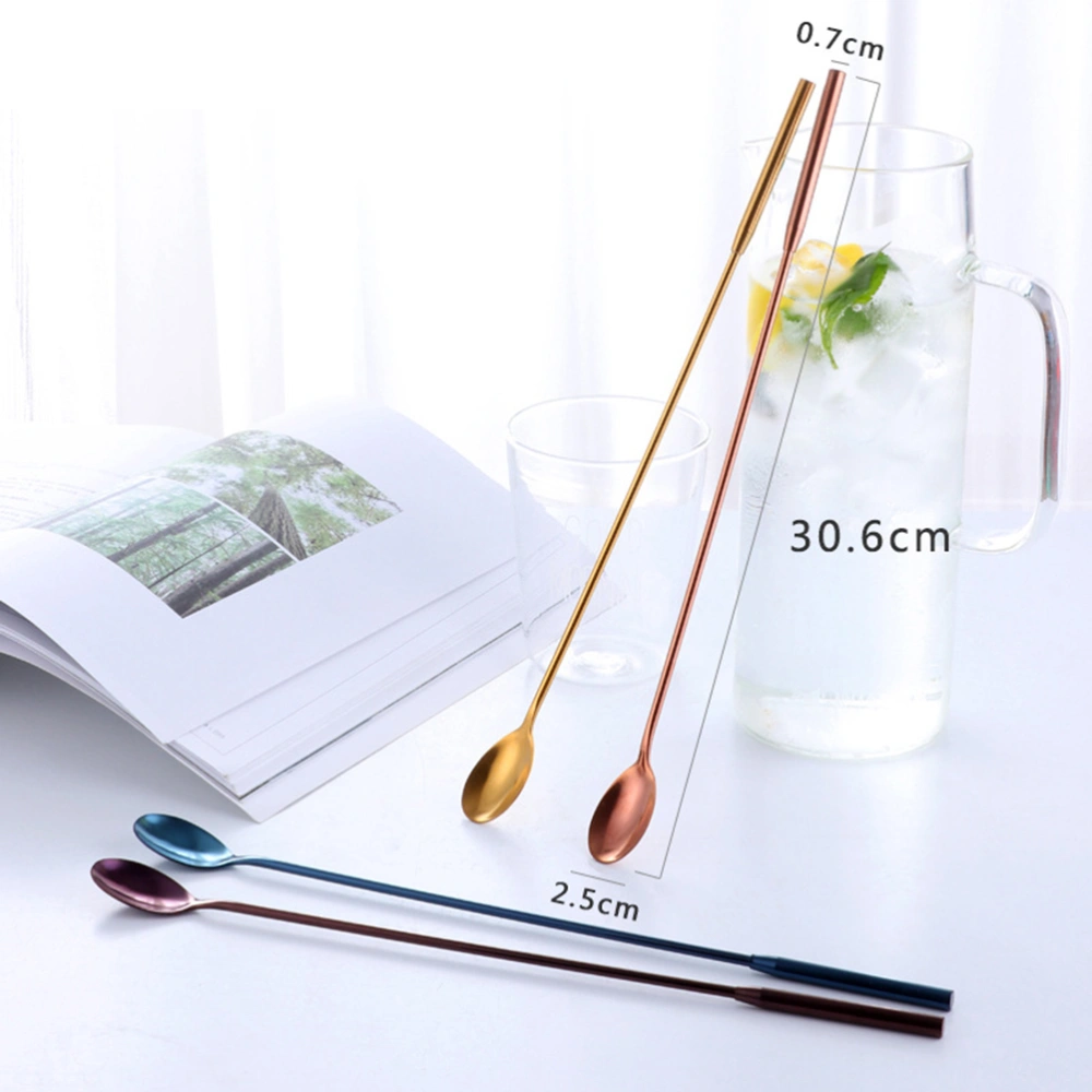 4PCS Stainless Steel Ice Spoon Long Handle Stirring Coffee Spoons for Milk Tea Cocktail Dessert Silver/Black/Golden/Rose Gold