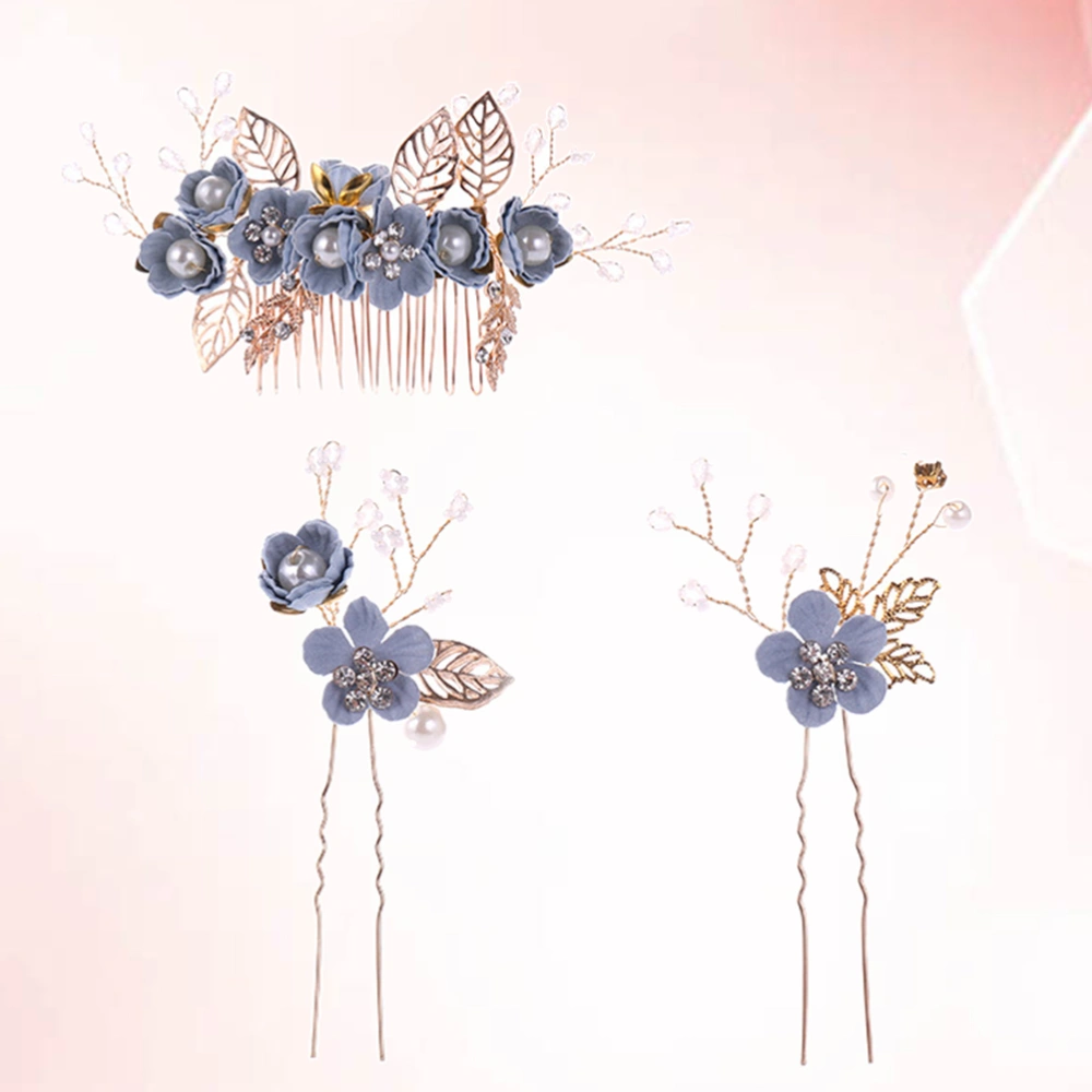 3pcs Girl Floral Hair Comb Hair Headband Hair Clips Hair Accessories for Children (1pc Large Hair Comb + One Pair Small Hairpins)