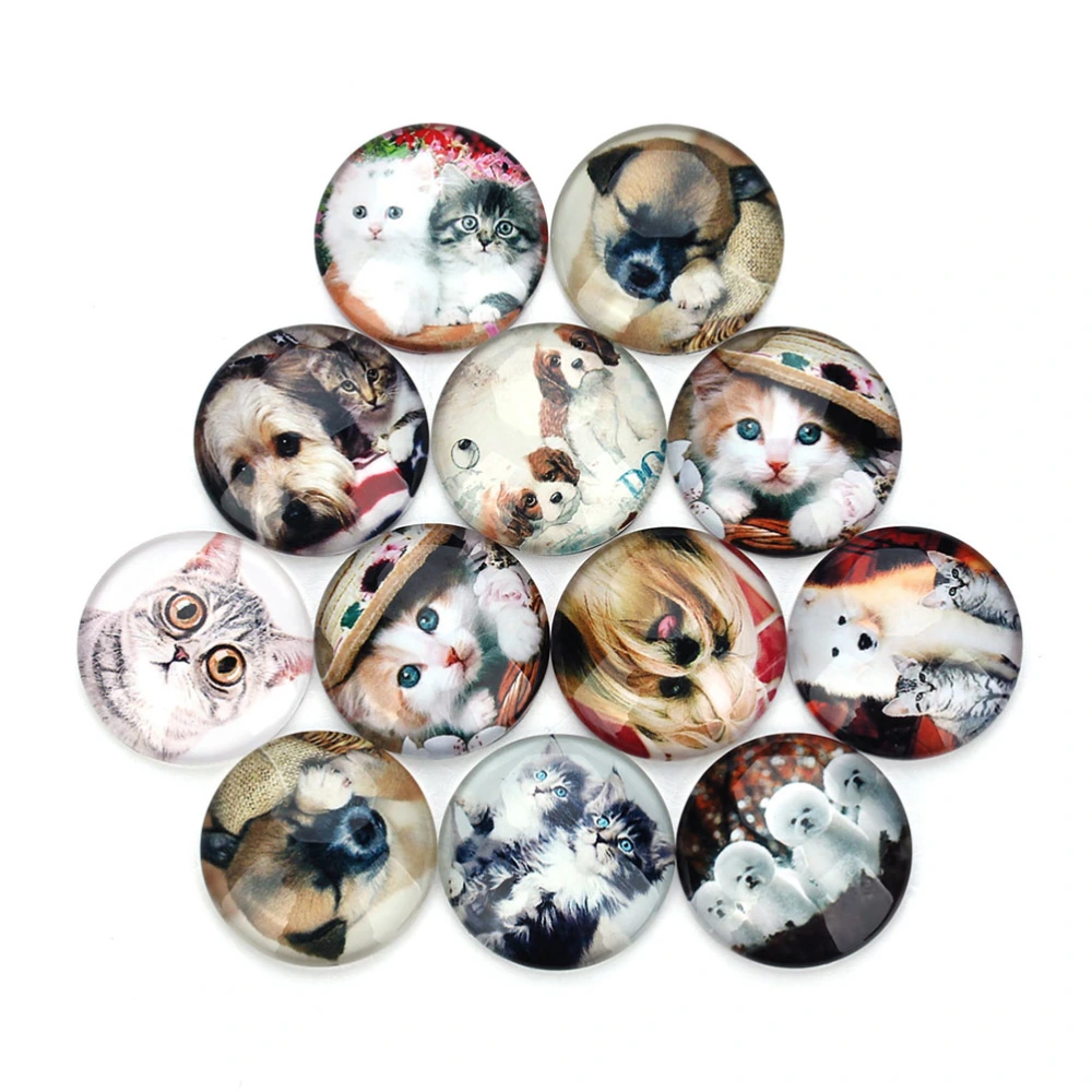 20pcs Delicate Cat Dog Pattern Glass Refrigerator Paste Beautiful Sticker Creative Refrigerator Patch DIY Jewelry Accessories (Mixed Color 20mm)