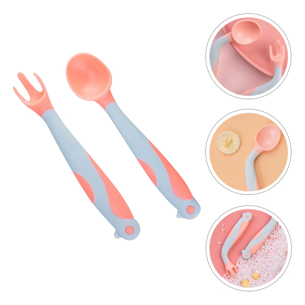 1 Set Silicone Baby Spoon and Fork Practical Tableware Portable Baby Cutlery