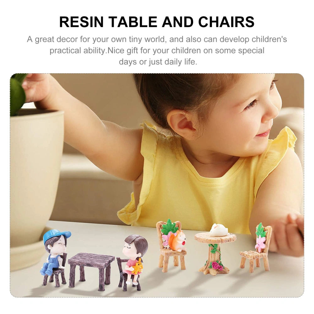 5 Sets Miniature Table and Chairs Mini Resin Ornament Toy Accessories for Kids