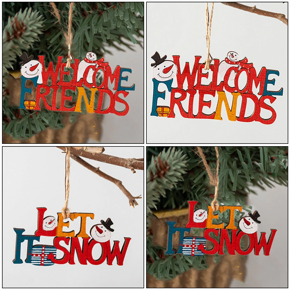 2pcs Xmas Wooden Pendants Letter Hanging Ornaments Christmas Decoration