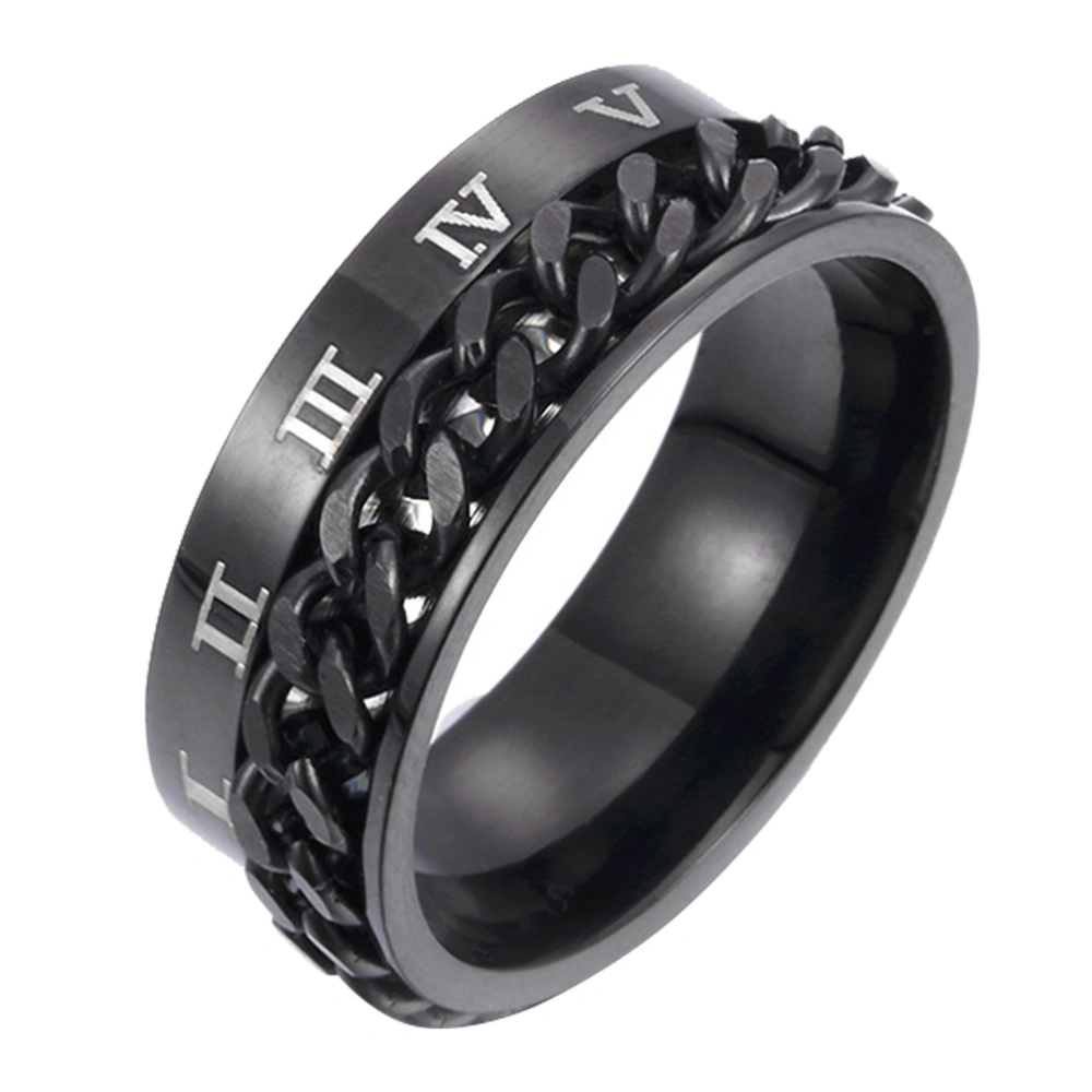 1Pc Unisex Fashion Titanium Steel Ring Rotatable Ring Roman Numerals Ring