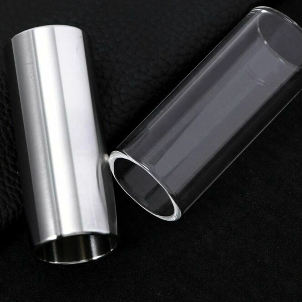 2pcs 70mm Glass Slide and Stainless Steel Slide Medium Bottleneck Slide for Guitar Bass (Transparent and Silver)