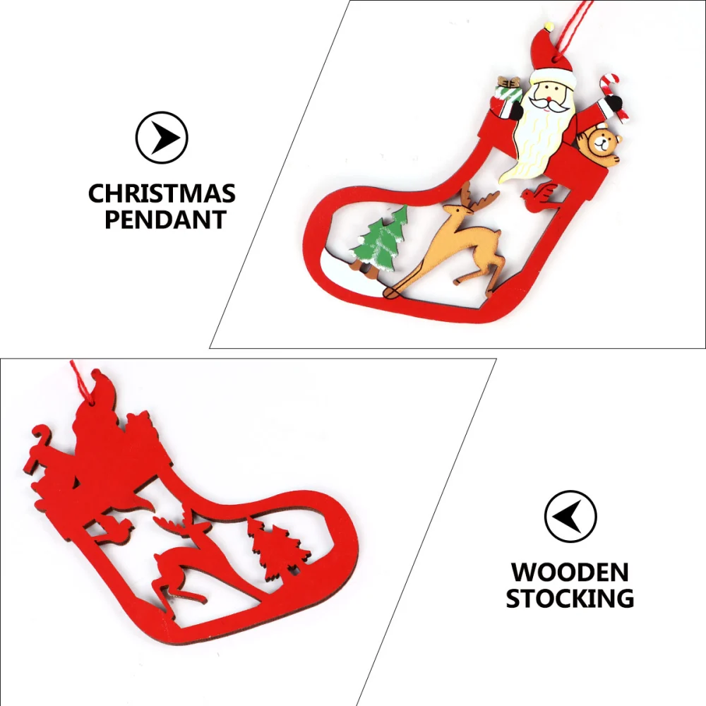 8pcs Wooden Stocking Ornament Craft Christmas Tree Hanging Ornaments Pendant