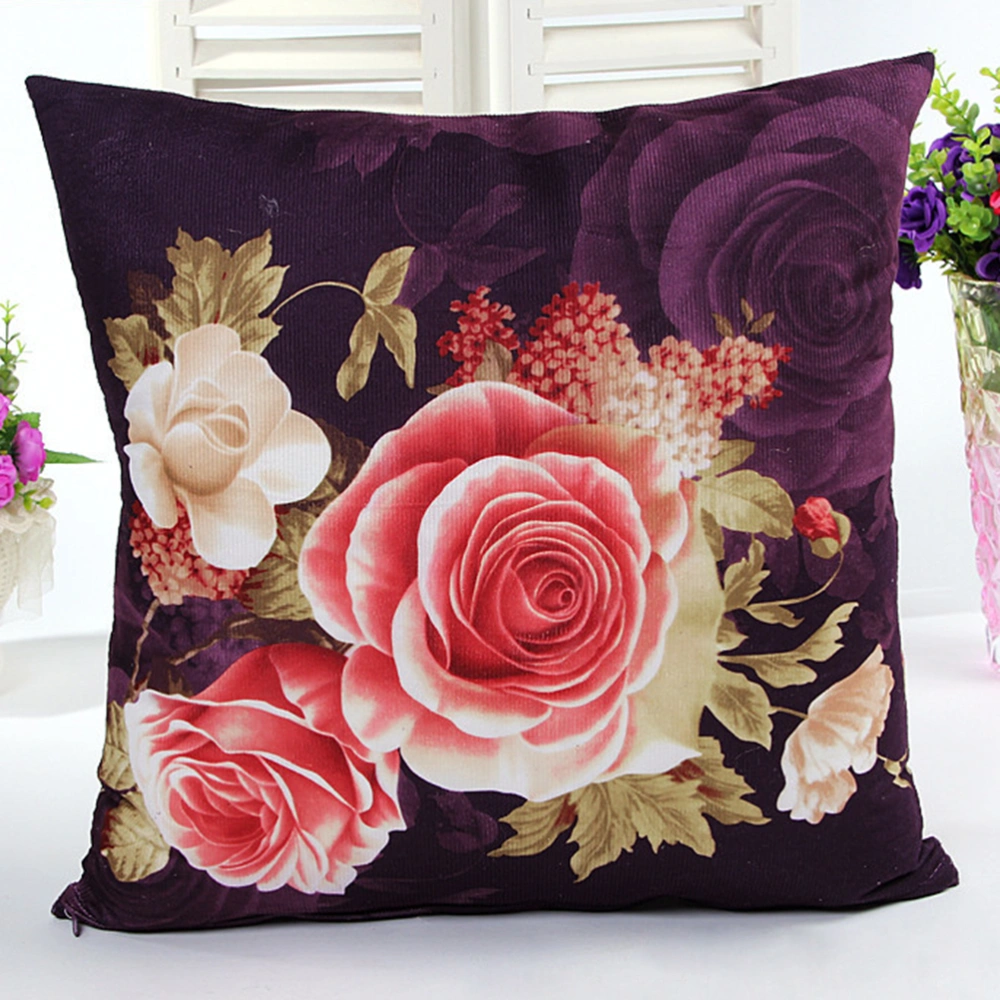 Peony Flowers Pattern Throw Pillow Case Cushion Cover Home Sofa Decoration (Purple)