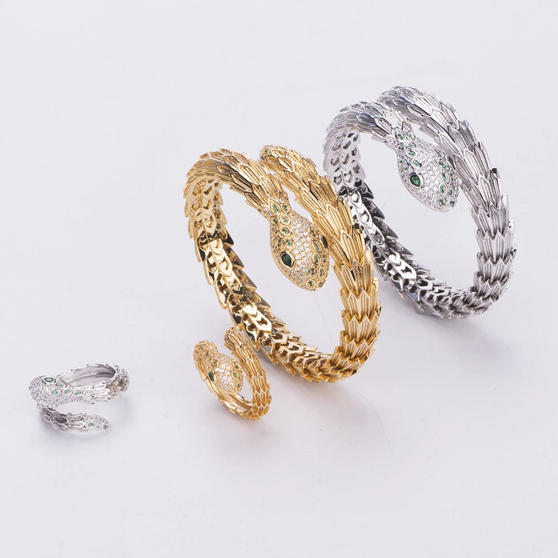 Gold Plated Inlaid Zircon Snake Bracelet