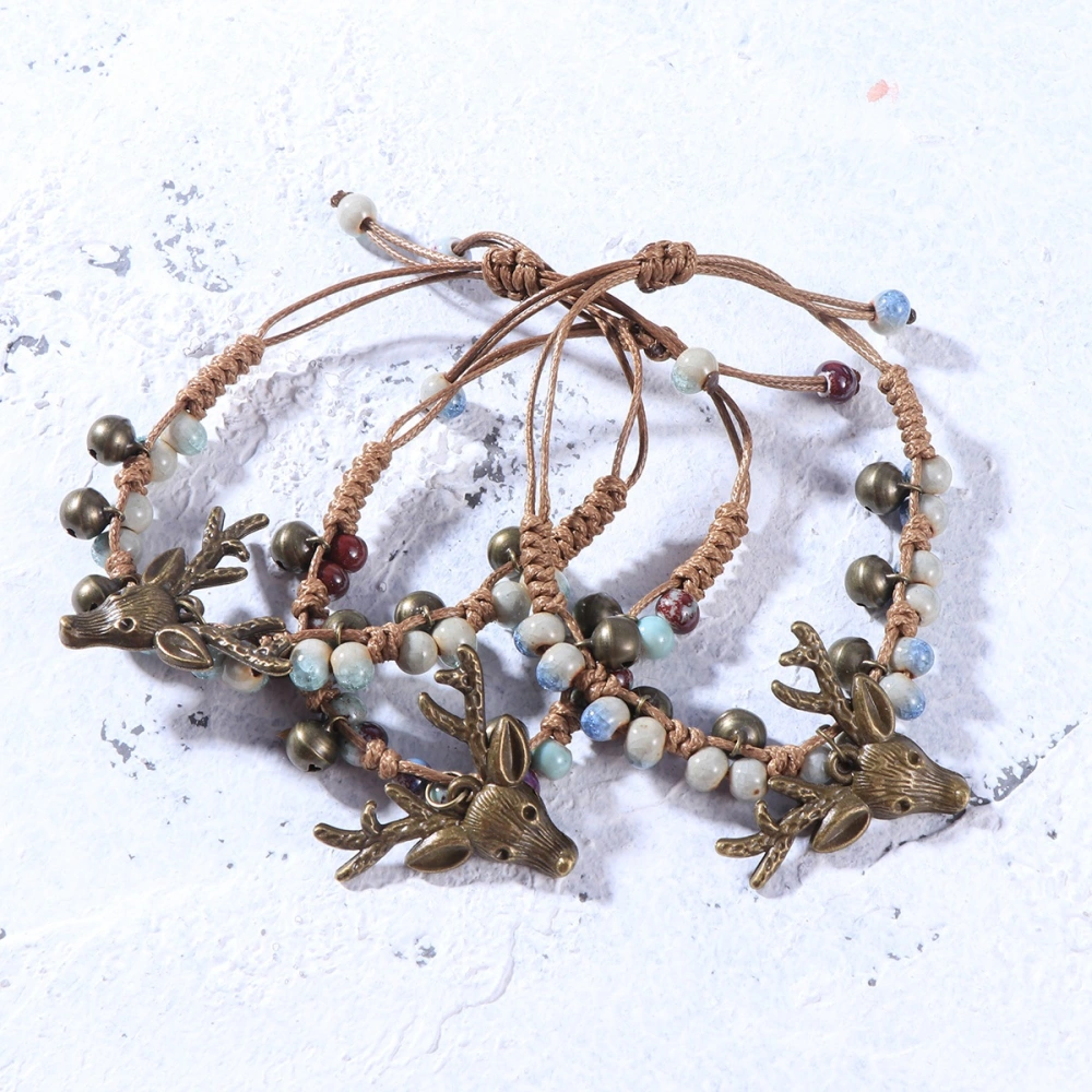 Retro Deer Bohemia Bell Ceramic Beads Bracelet for Women Hand Woven Charm String Bangle Christmas Gifts