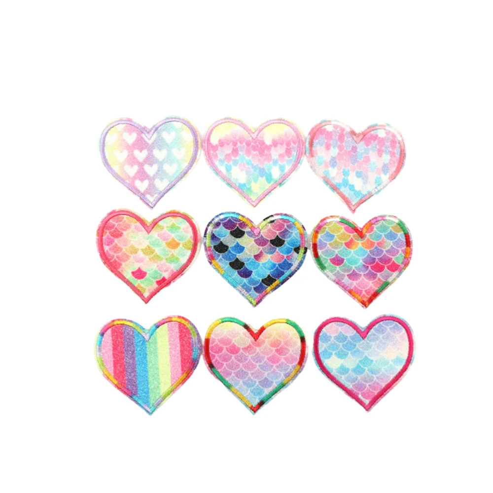 9Pcs Heart Shaped Embroidery Appliques Stickers Cloth Patch Embroidery Patches DIY Clothes Decoration Colorful