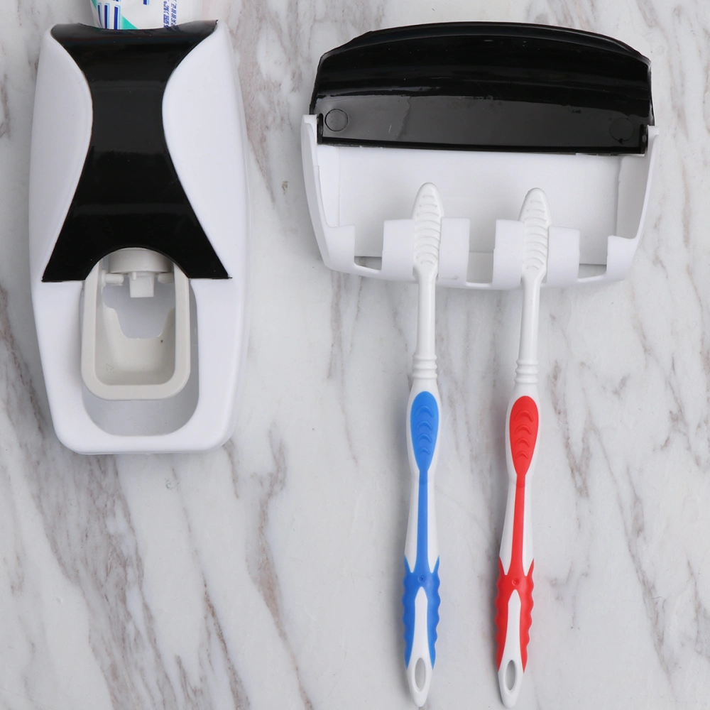 2 Pcs Wall-mounted Toothbrush Holder Manual Toothpaste Extruder Suction Toothbrush Hanger Toothpaste Squeezer (Black)