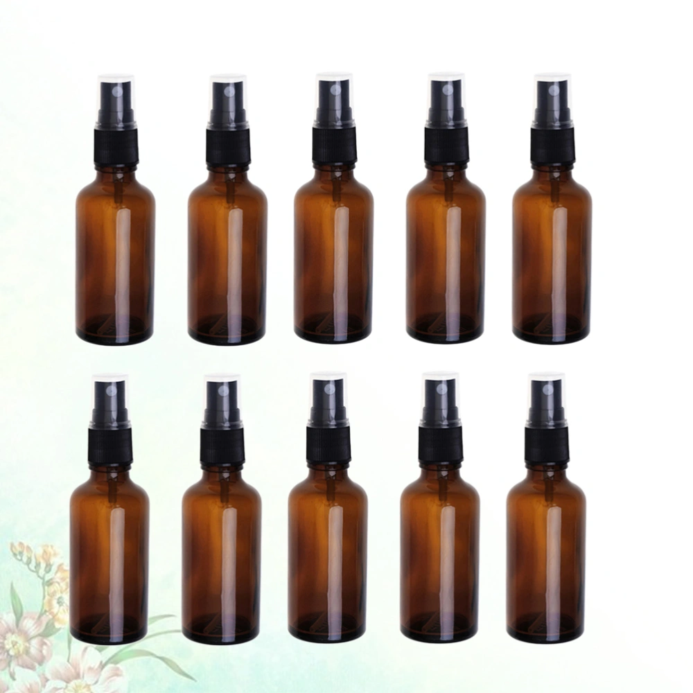 10pcs 20ml Portable Travel Bottle Lotion Spray Empty Glass Bottle Press Spray Bottle (Brown)