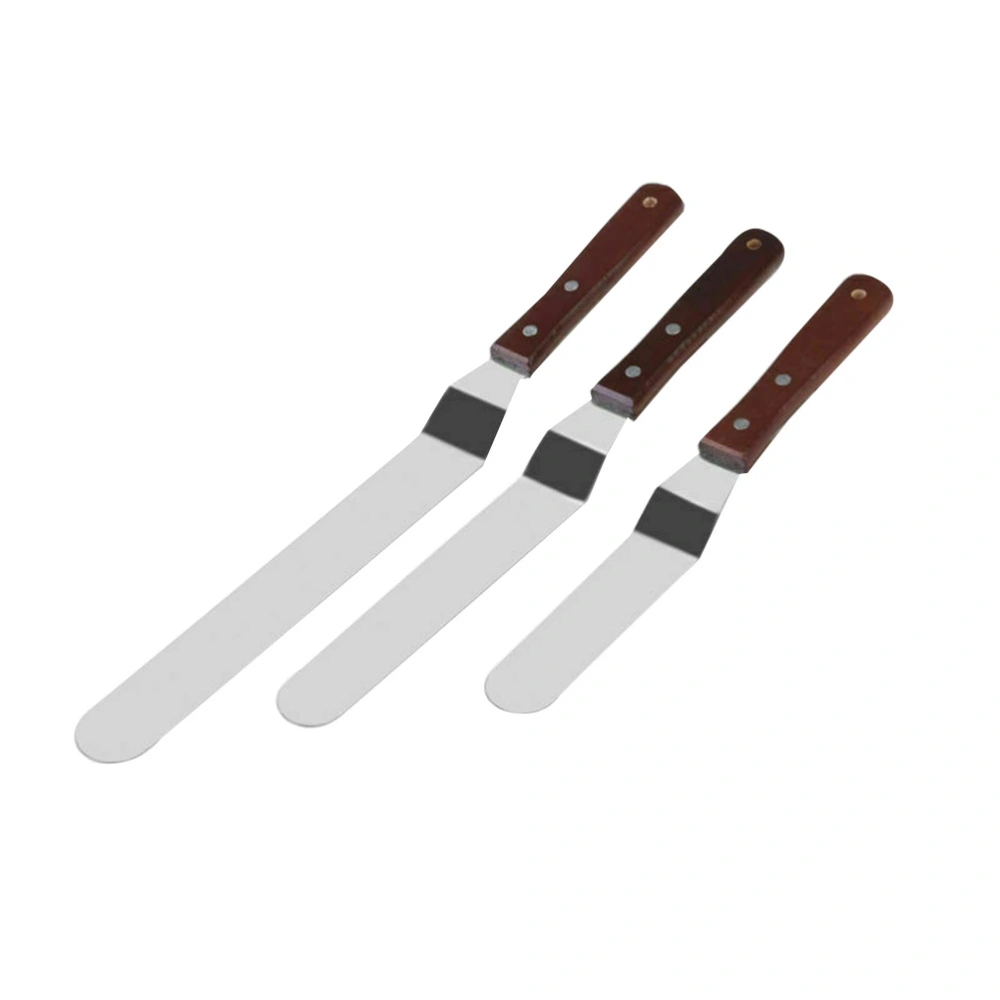 3PCS Stainless Steel Cream Butter Spatula Wooden Handle Kitchen Pizza Scraper for Cake Pastry Decor